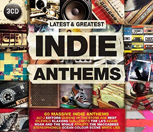 Compilation CD cover featuring musical instruments, records, and the text "Indie Anthems".