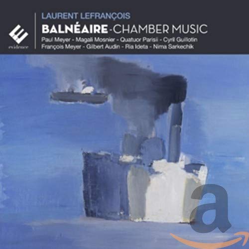 CD cover: abstract blue painting of a seaside structure and boat.