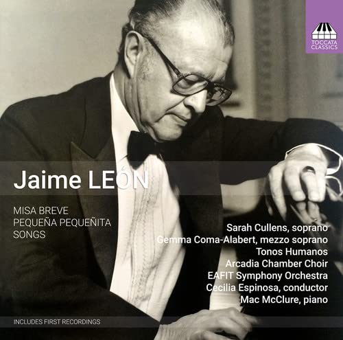 CD cover featuring portrait of composer Jaime León in a tuxedo.