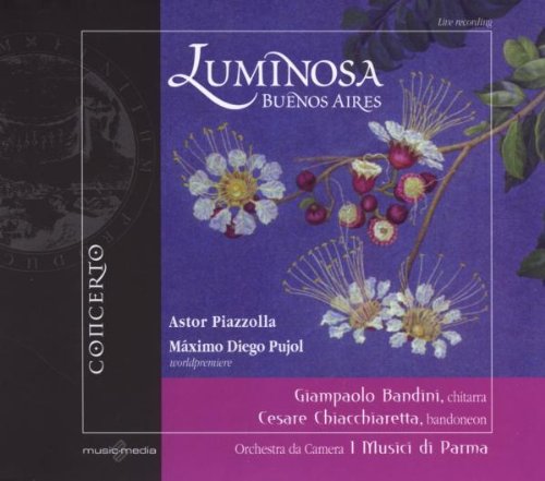 "CD cover with purple background, flowers, and white text, featuring 'Luminosa Buenos Aires' title."