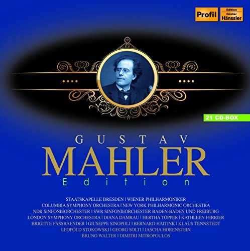 Blue CD box set featuring portrait of composer Gustav Mahler.