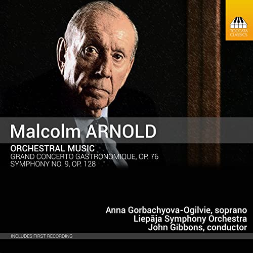 CD cover featuring portrait of composer Malcolm Arnold, dark background.