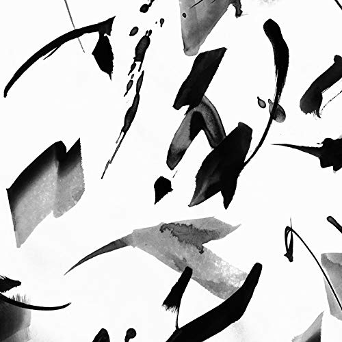 Black ink splatters and brushstrokes on a white background.