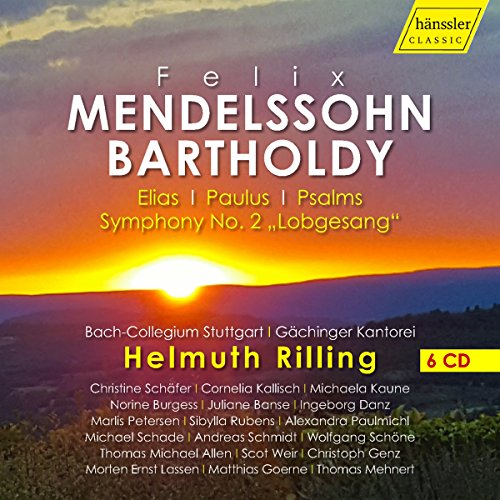 CD cover for Mendelssohn’s “Elias” with a sunset landscape image.