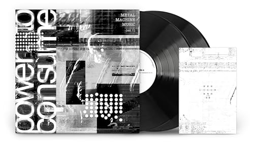 Black and white vinyl record with abstract album art and insert.