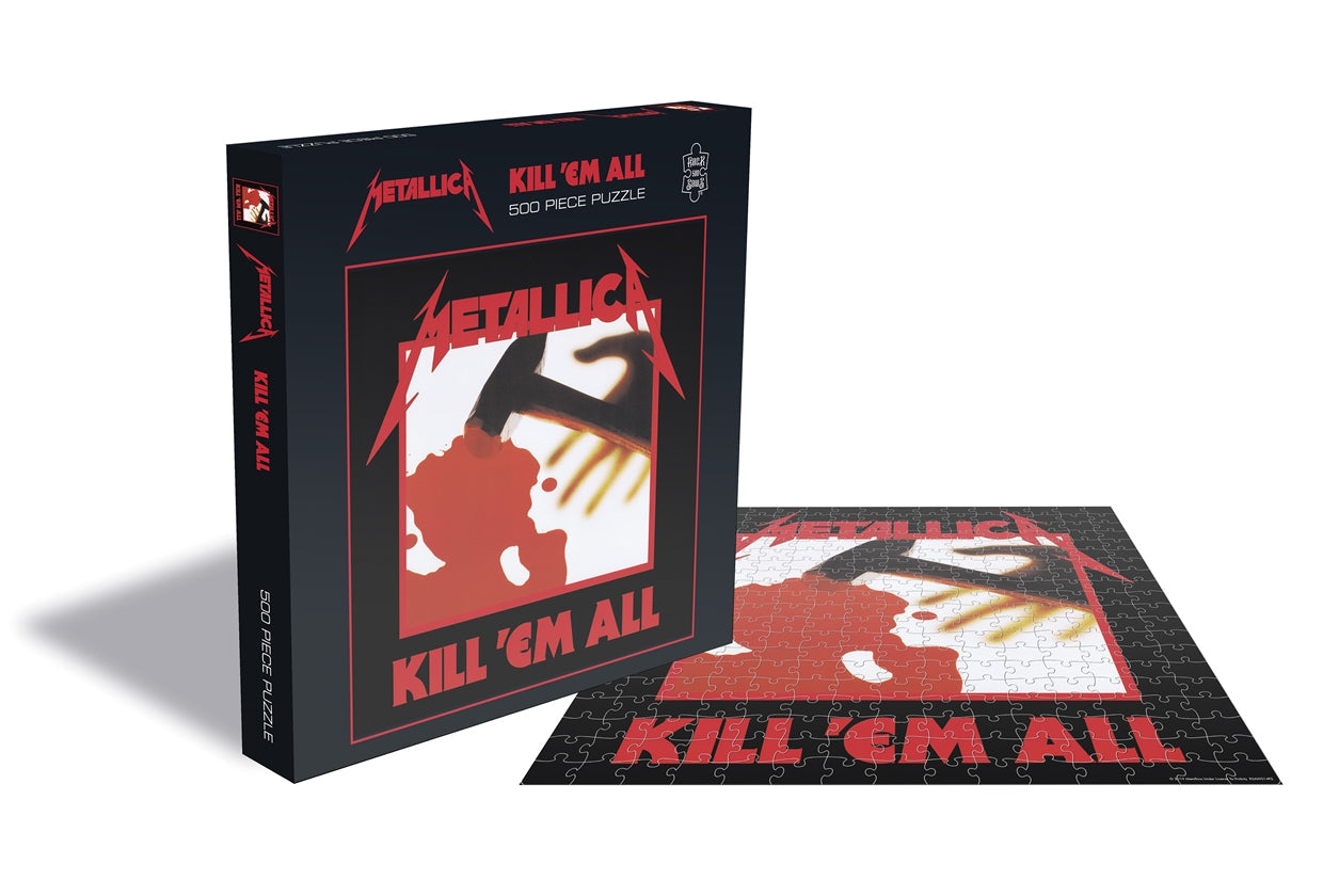 Metallica “Kill ‘Em All” 500-piece jigsaw puzzle box and partially completed puzzle.