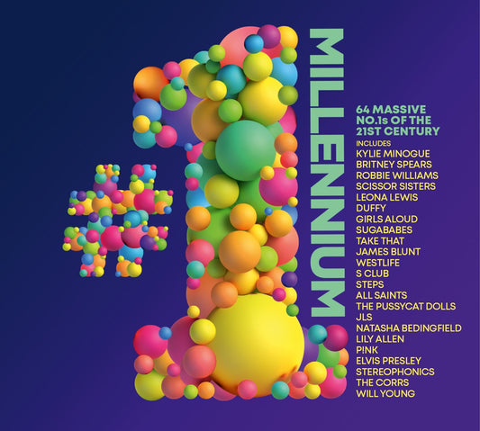CD cover for “Millennium #1s” with colorful, stacked spheres and artist names.