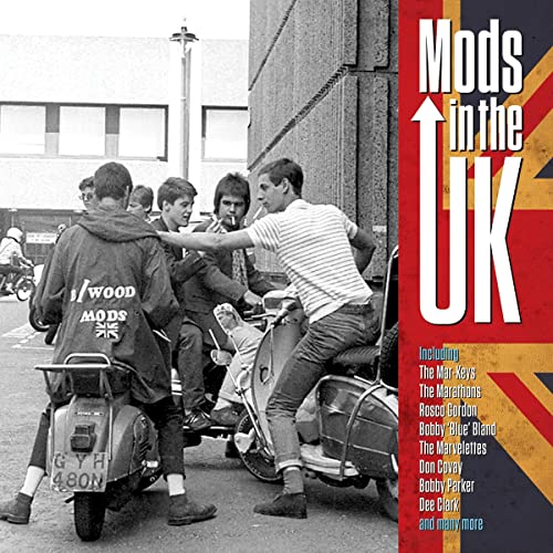 LP cover: black and white photo of young men on scooters, Union Jack.