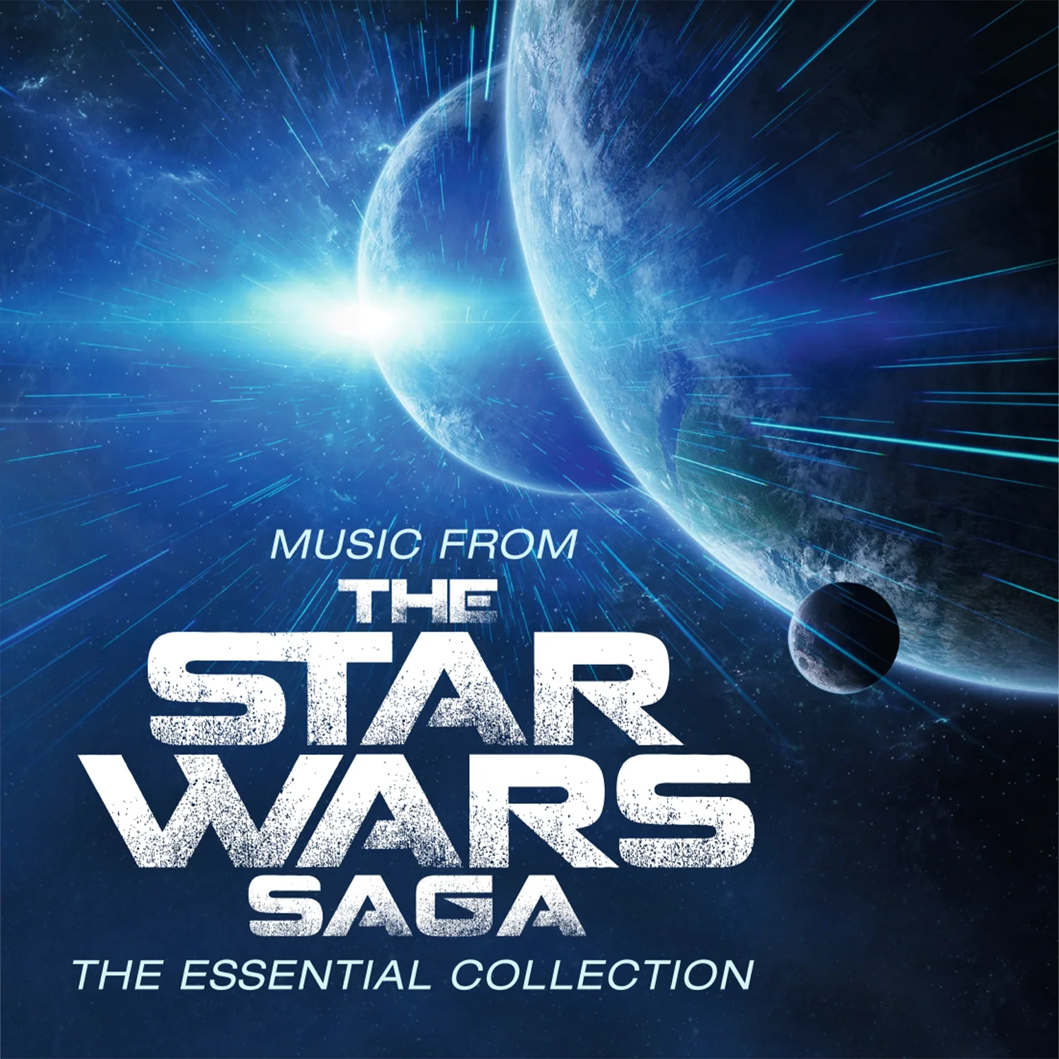Star Wars saga vinyl record cover with planets and blue tones.
