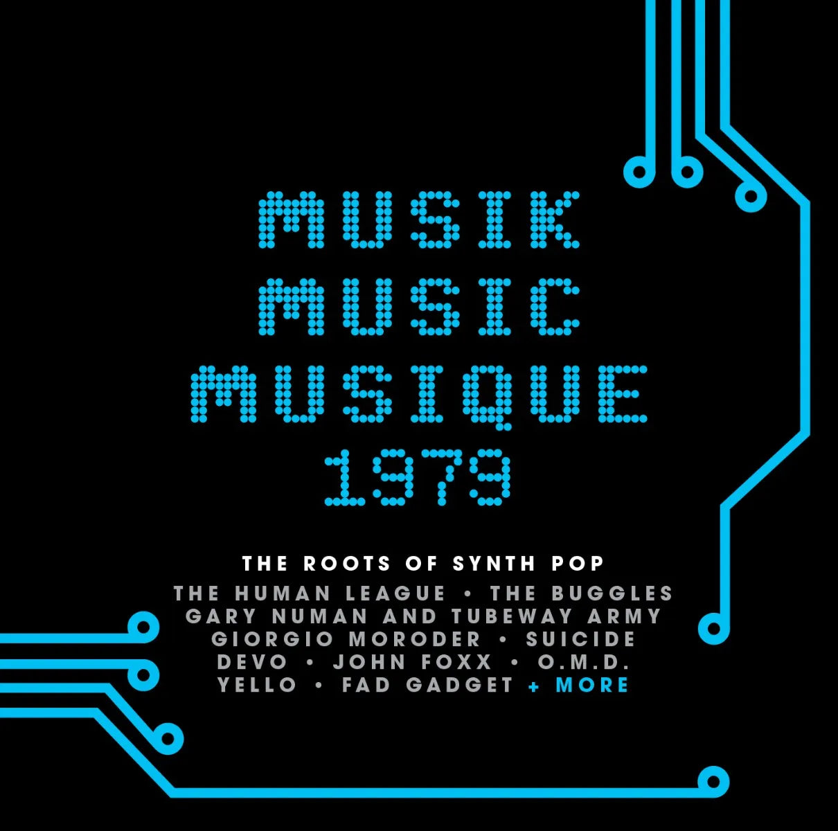 CD cover for "Musik Music Musique 1979" with blue circuit board design.