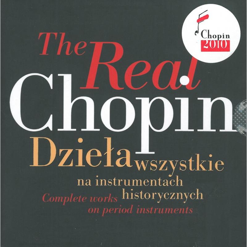 CD cover for The Real Chopin featuring text in Polish and English on grey.