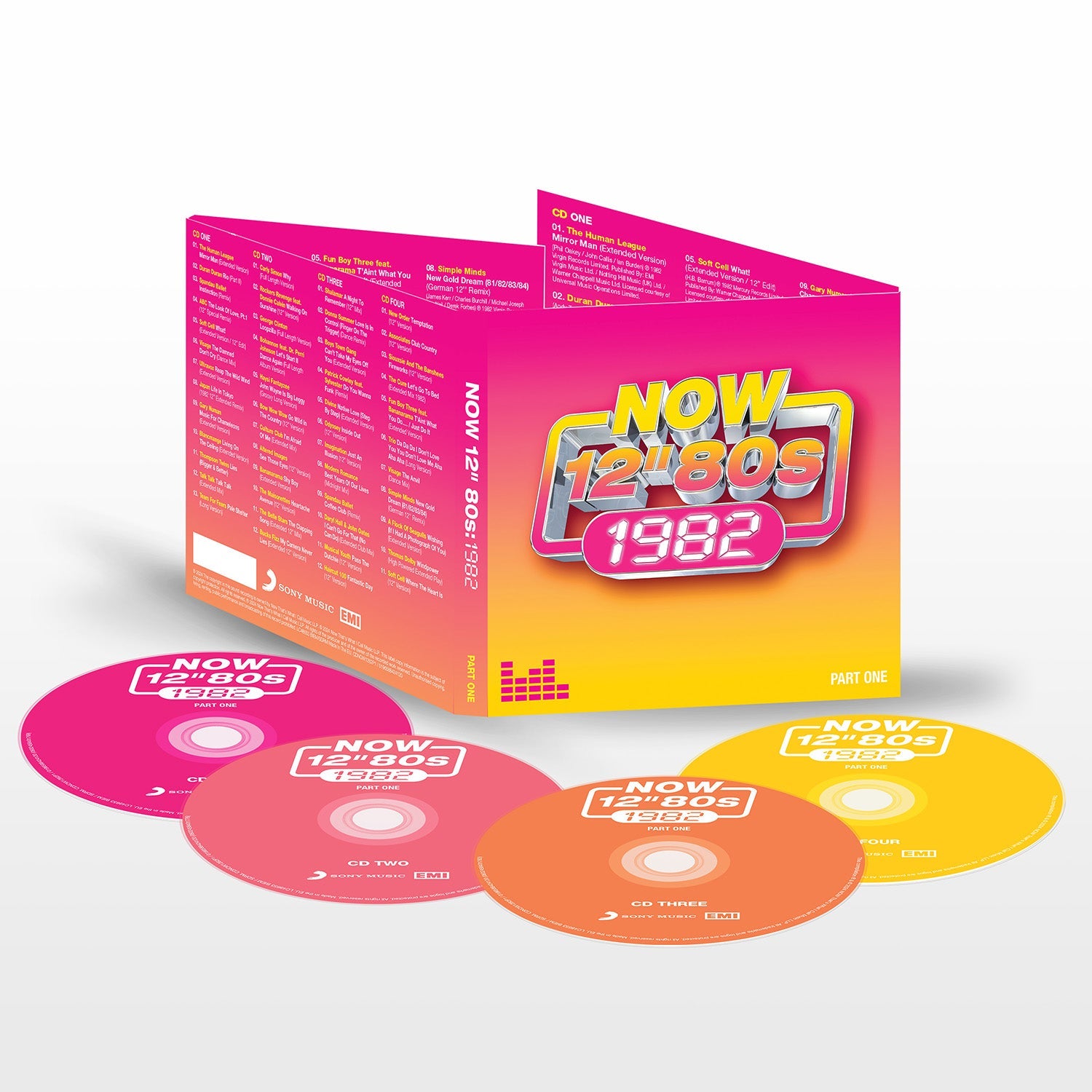 “NOW 12” 80s: 1982 – Part One CD case with four discs.