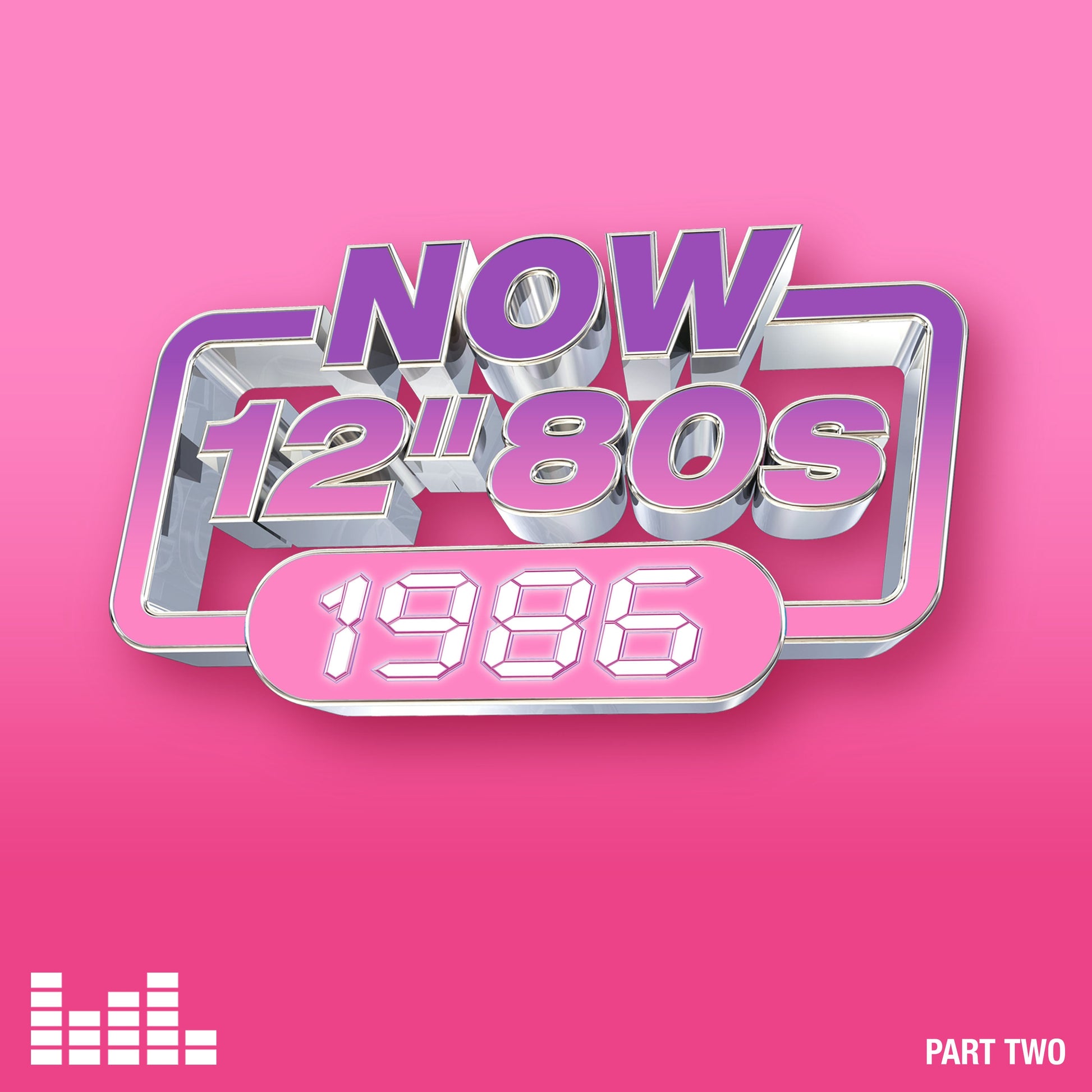 Album cover featuring 3D metallic text reading NOW 12" 80S 1986 on pink background.