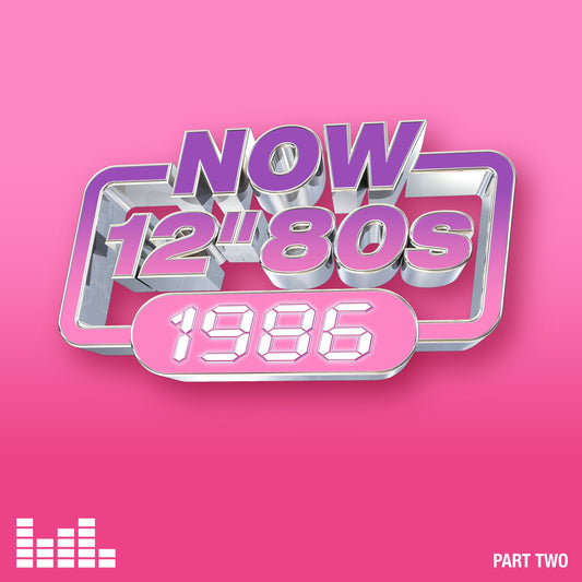 Album cover featuring 3D metallic text reading NOW 12" 80S 1986 on pink background.