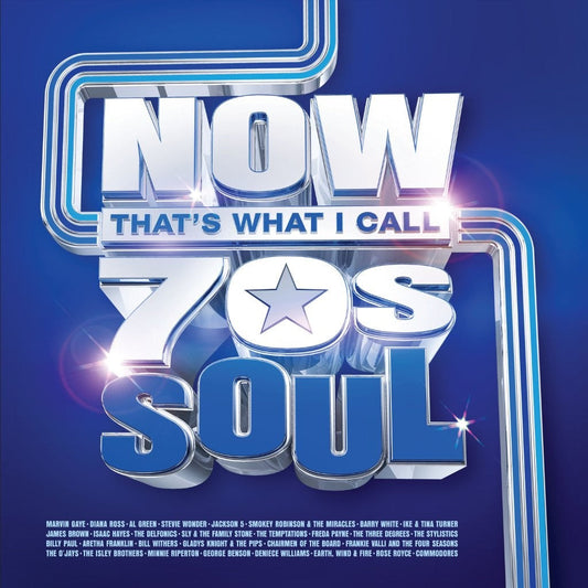 Album cover with metallic 3D text reading NOW THATS WHAT I CALL 70S SOUL.