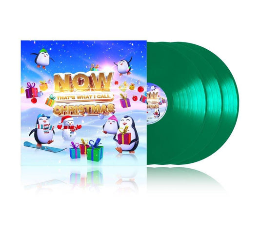 Christmas vinyl record with penguins and colorful gift boxes on cover.