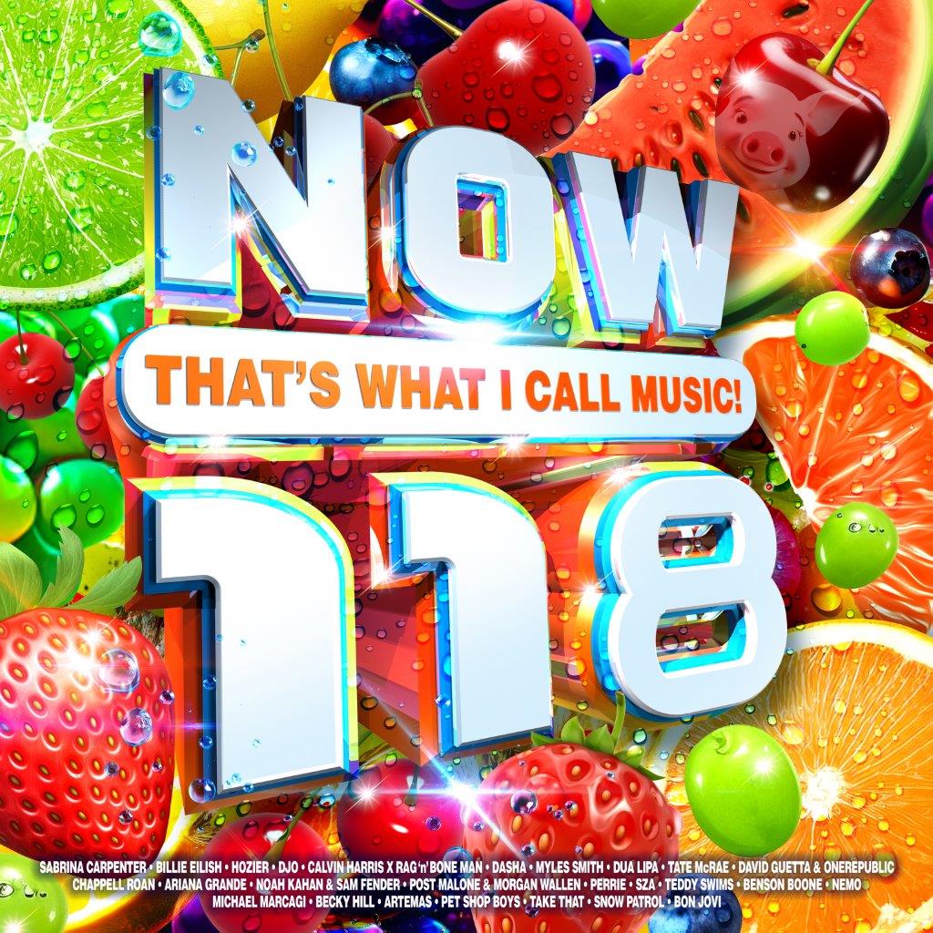 Album cover for NOW That’s What I Call Music! 118 featuring fruit background.