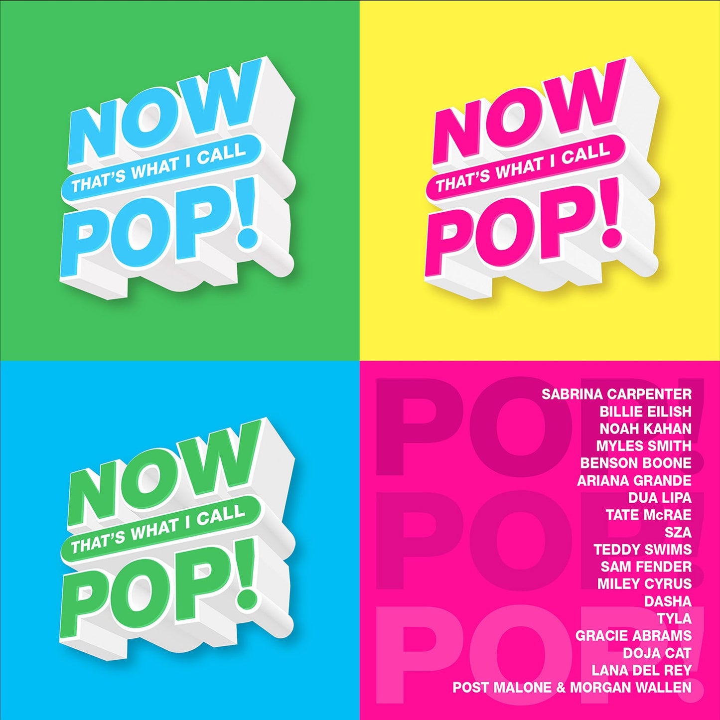 Colorful “NOW That’s What I Call…POP!” CD cover with artist names.