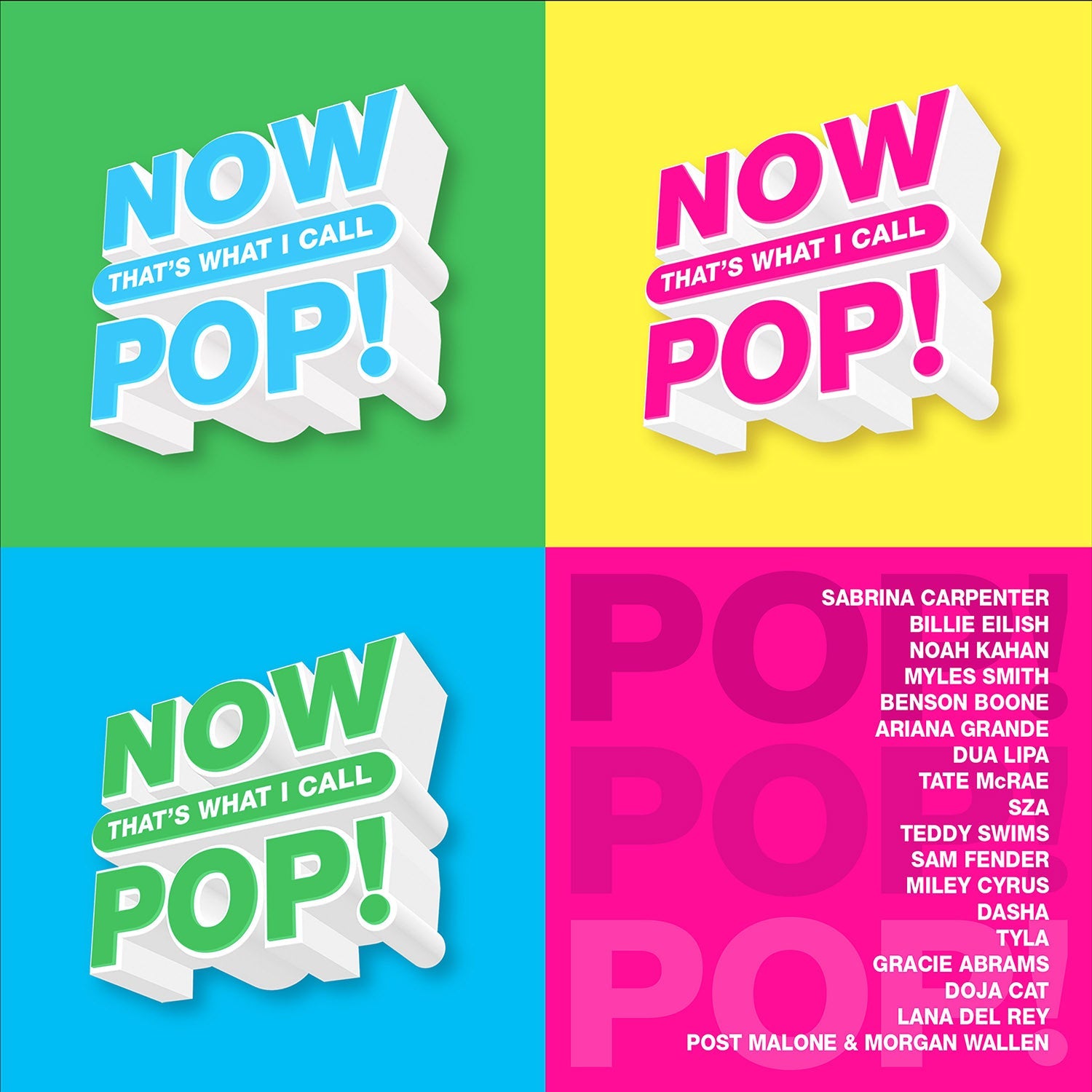 Colorful “NOW That’s What I Call…POP!” CD cover with artist names.