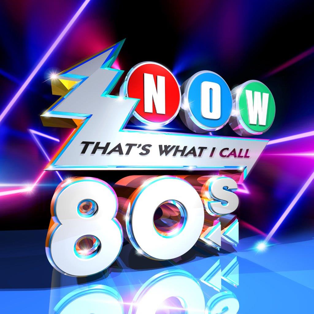 Album cover for NOW That's What I Call The 80s with neon lighting effects.