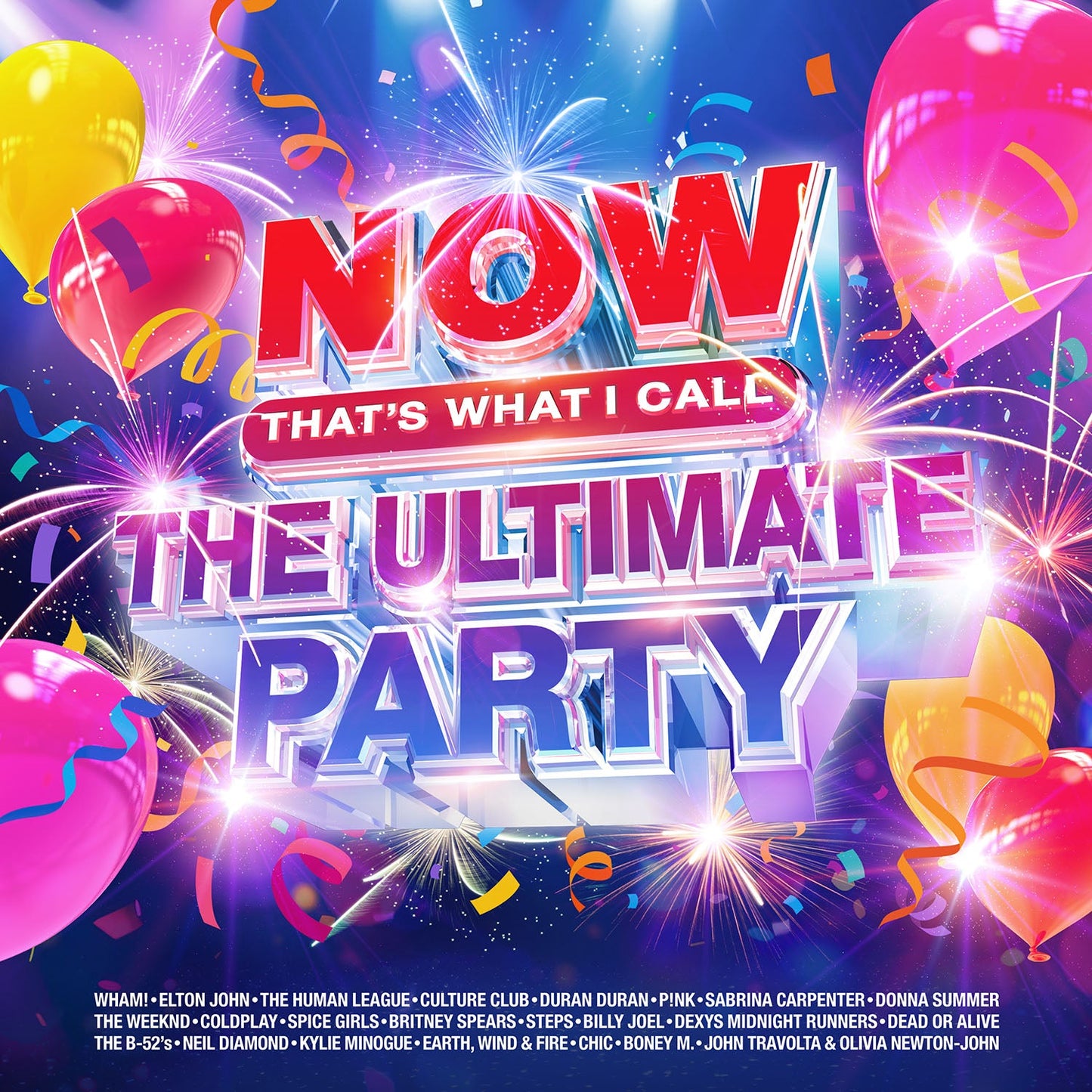 CD cover for “NOW That’s What I Call The Ultimate Party” with colorful graphics.