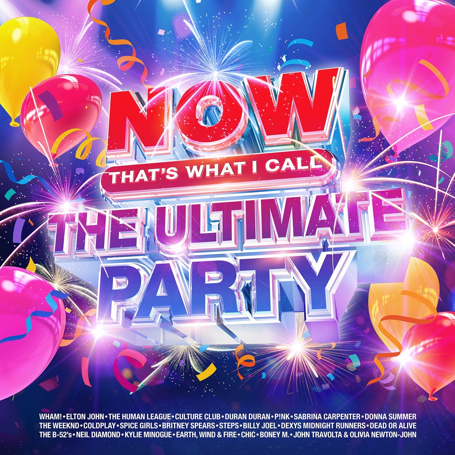 CD cover for “NOW That’s What I Call The Ultimate Party” with colorful graphics.