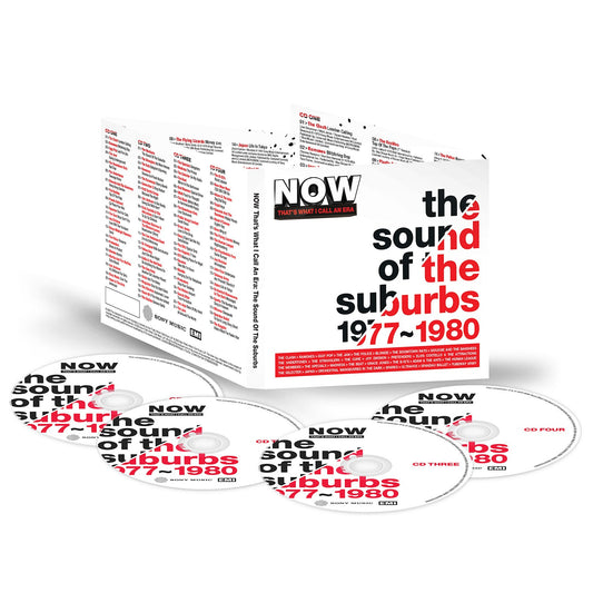 CD case and discs for “NOW The Sound Of The Suburbs 77-80” compilation.
