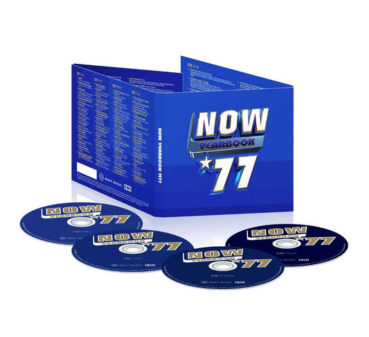 Blue "NOW Yearbook '77" CD case with four accompanying discs.