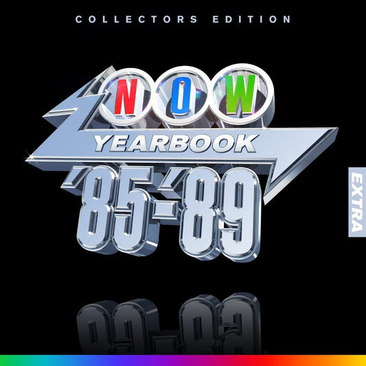 “NOW Yearbook 1985-1989: Extra” vinyl record cover with bold silver lettering.