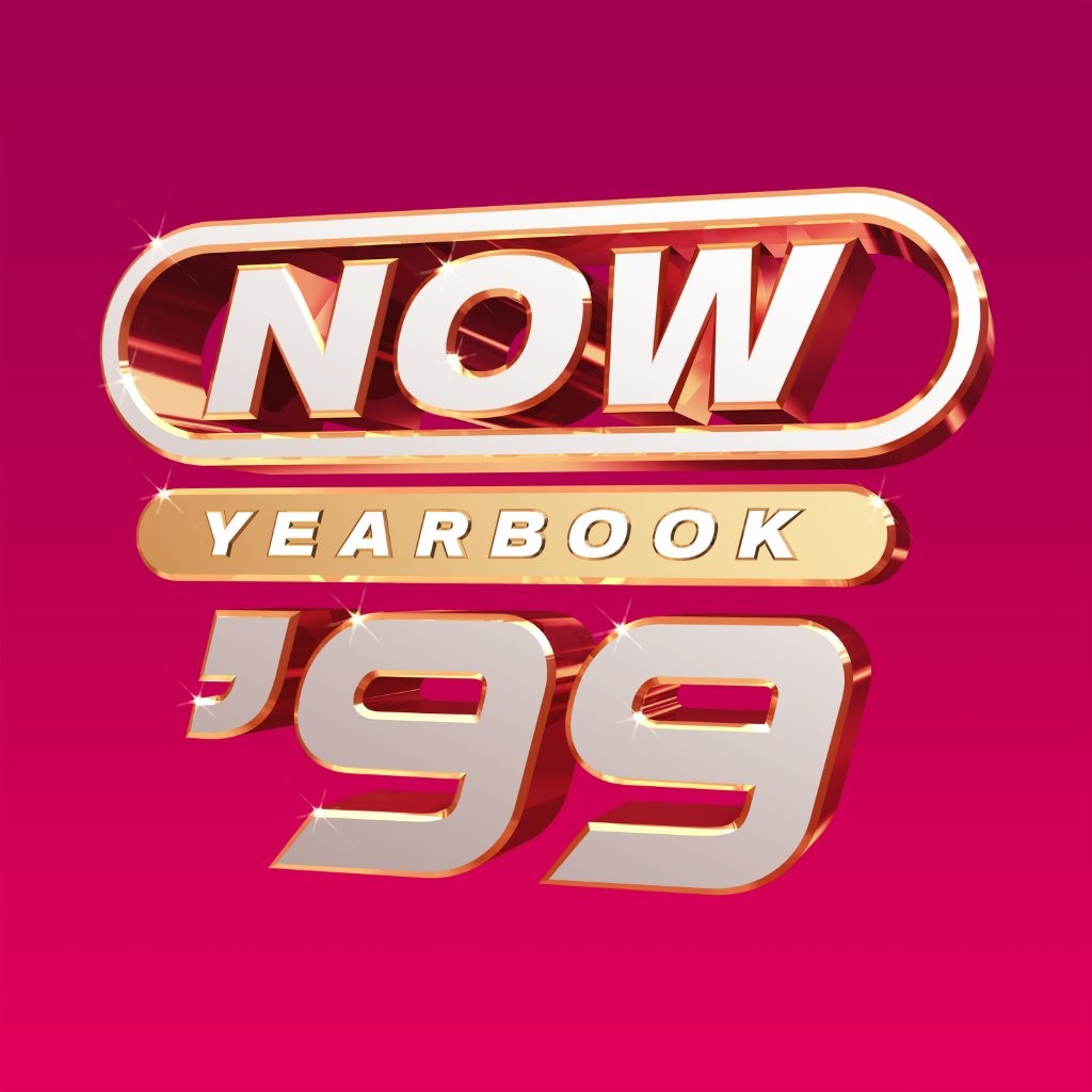 Magenta background with 3D metallic text reading NOW YEARBOOK '99 in gold and white.
