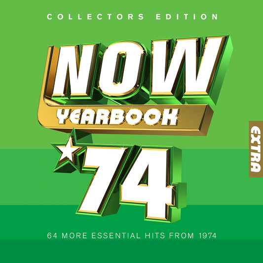 NOW Yearbook Extra 1974 CD cover with large white text on green background.