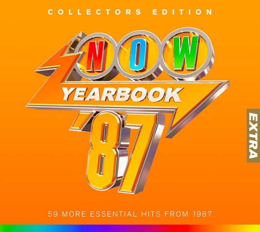NOW Yearbook Extra 1987 CD cover with bold orange and silver design.