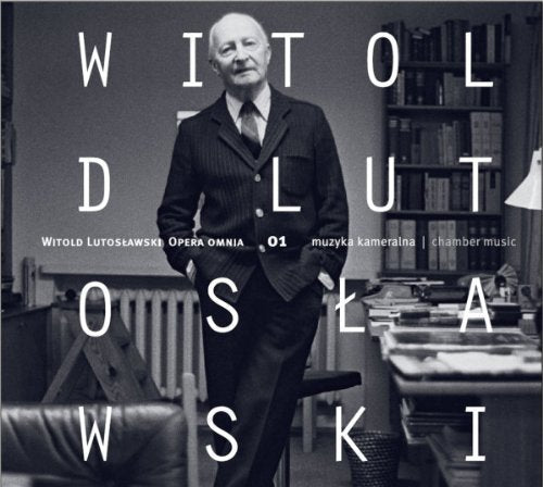 Black and white portrait of composer Witold Lutosławski, CD cover art.