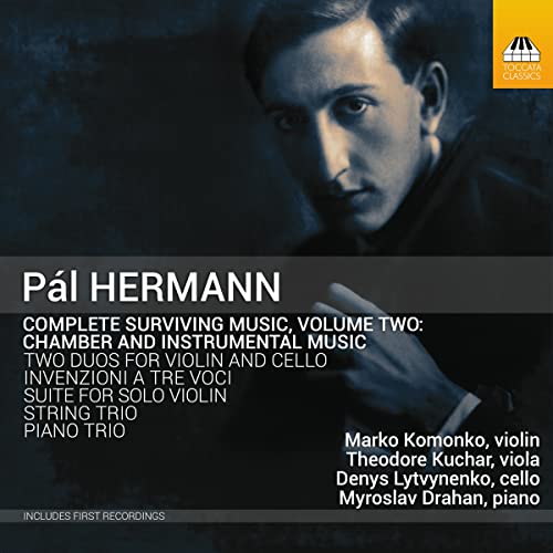 CD cover featuring a portrait of composer Pál Hermann and track listing details.