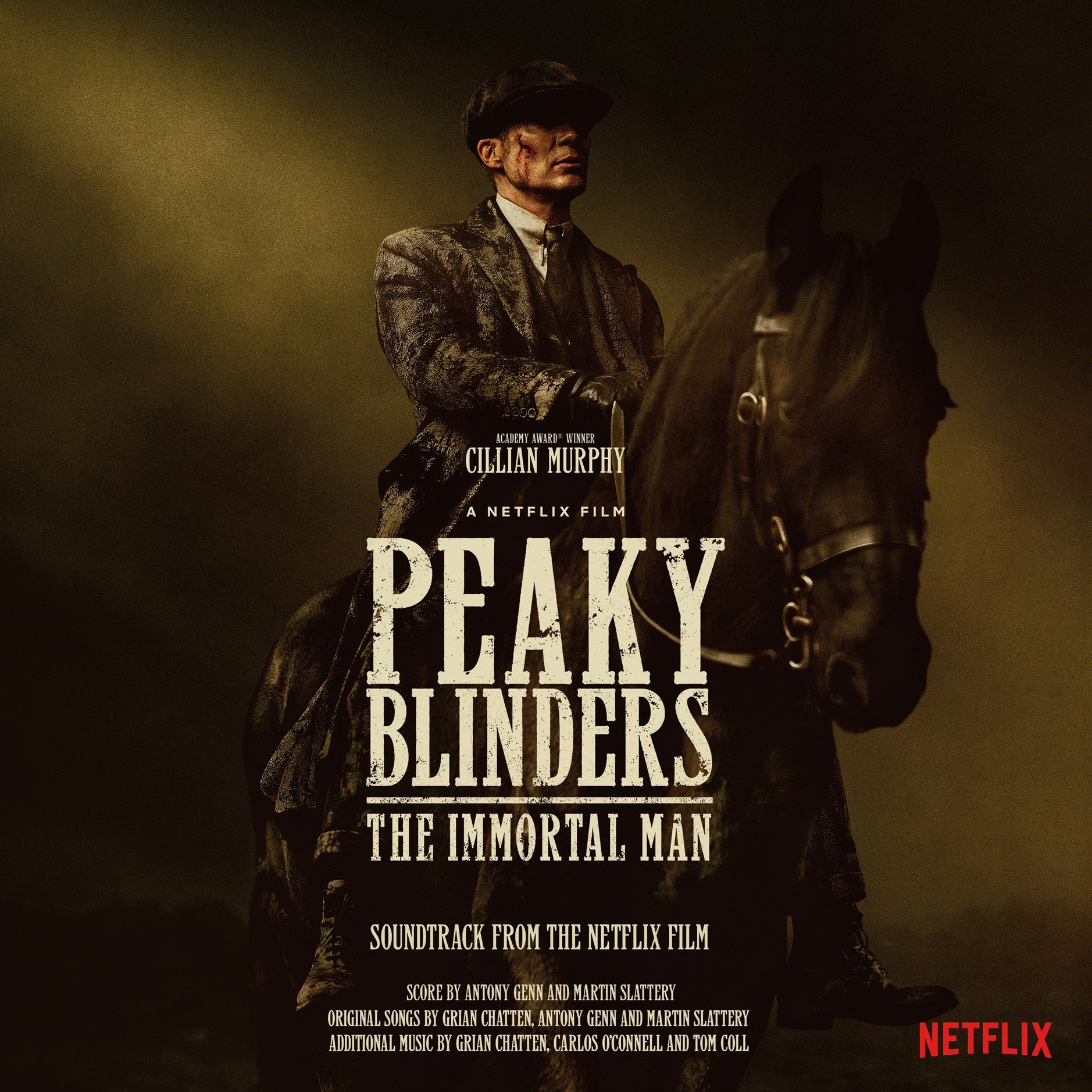 Cillian Murphy in a flat cap, "Peaky Blinders" soundtrack vinyl cover.