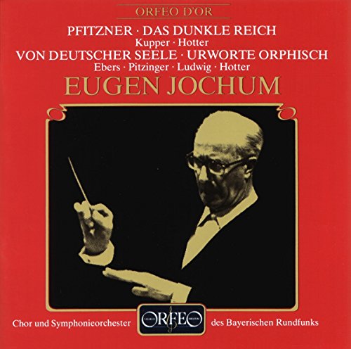CD cover with red background featuring conductor Eugen Jochum and Pfitzner choral work text.