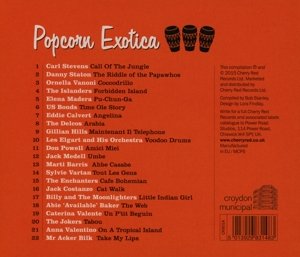 "Album cover with cartoon woman, drums, and cocktail on orange and teal background."
