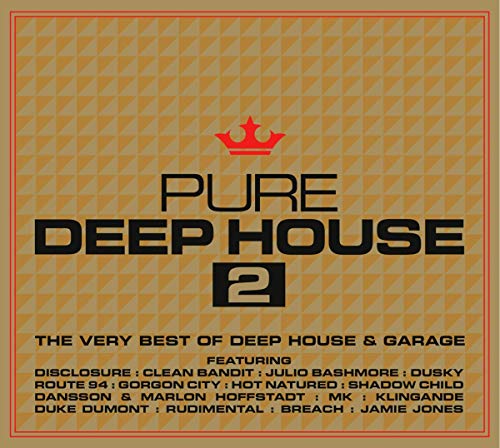 Pure Deep House 2 CD cover with gold geometric background and red crown icon.