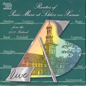 "CD cover with piano key graphic and building illustration on green background."