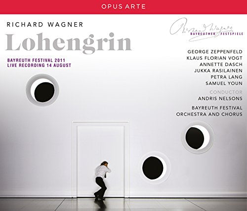 CD cover of "Lohengrin" by Richard Wagner, featuring a man and circular windows.