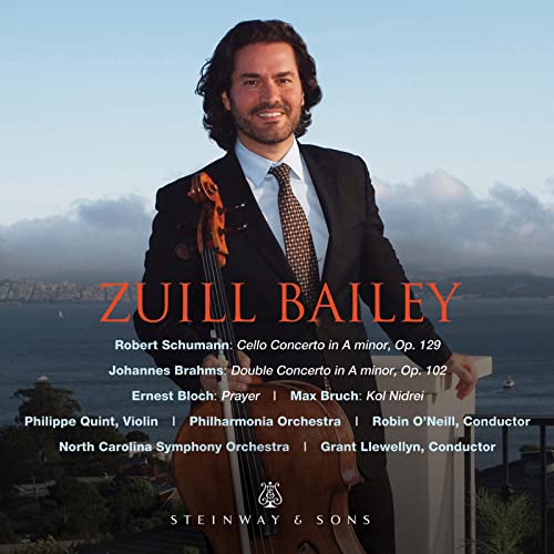 CD cover featuring cellist Zuill Bailey, composers Schumann, Brahms, and Bloch listed.