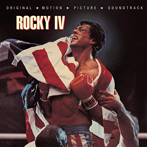 Rocky IV soundtrack vinyl cover showing Rocky Balboa draped in an American flag.