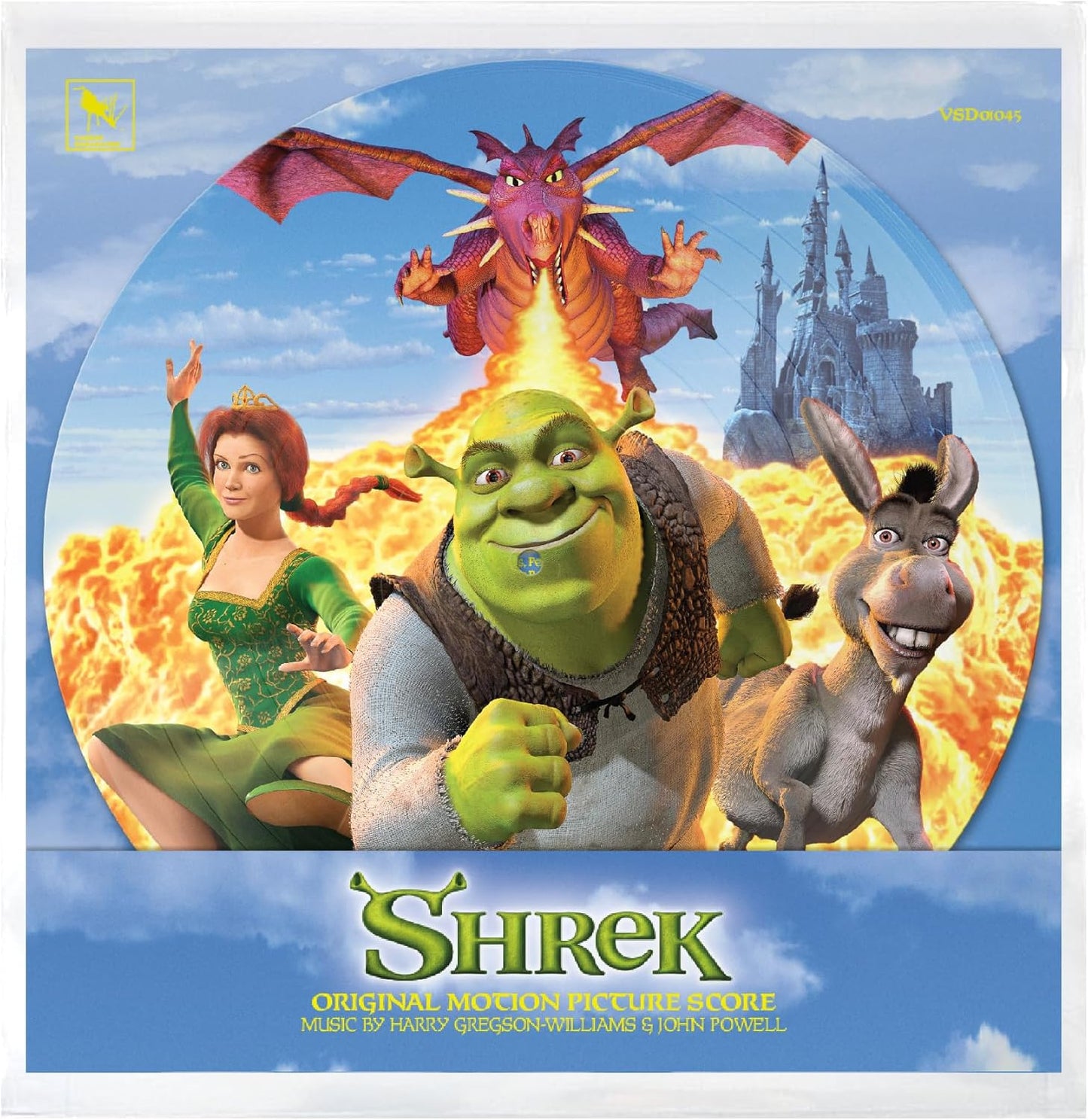 Shrek" OST picture disc vinyl featuring characters Shrek, Donkey, and Fiona.