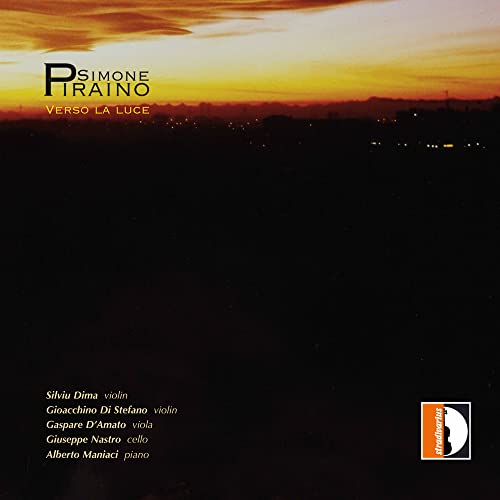 CD cover for Simone Piraino's "Verso la Luce" with a sunset landscape.