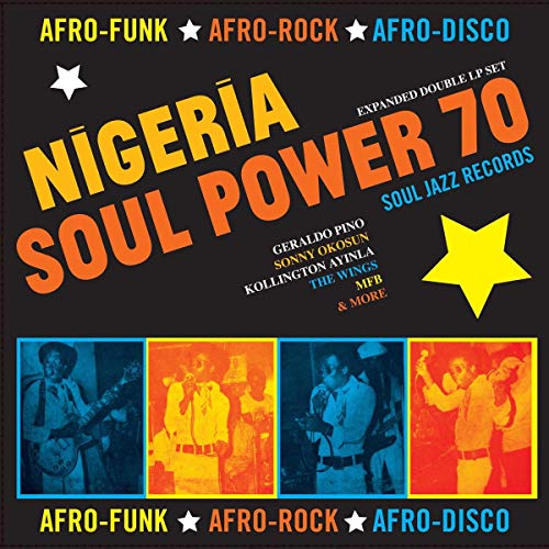 CD cover for “Nigeria Soul Power 70” featuring musicians in colorful panels.