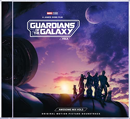 Guardians of the Galaxy Vol. 3 soundtrack CD cover with team silhouette.