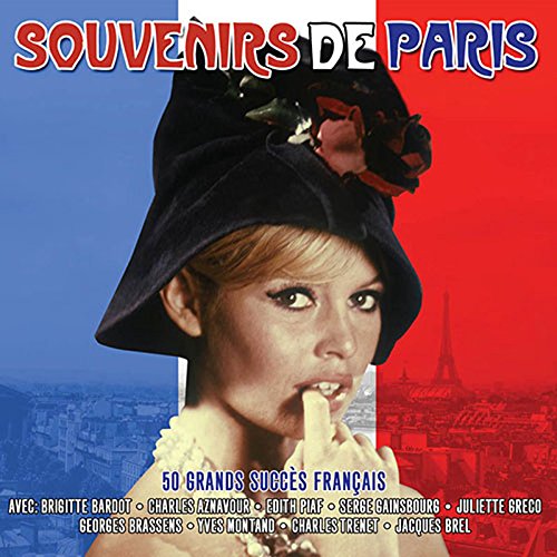 CD cover: woman in hat with Eiffel Tower and French flag background.