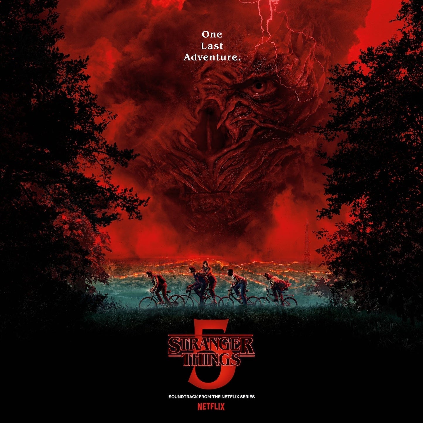 Stranger Things Season 5 vinyl record cover featuring Vecna and silhouetted figures.