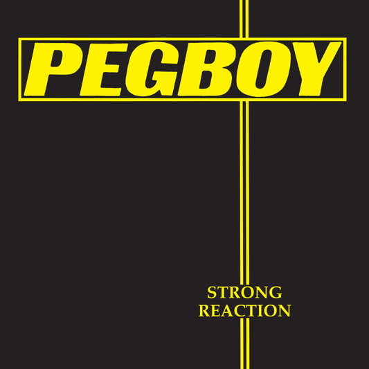 Black album cover with yellow text reading "PEG BOY" and "STRONG REACTION".