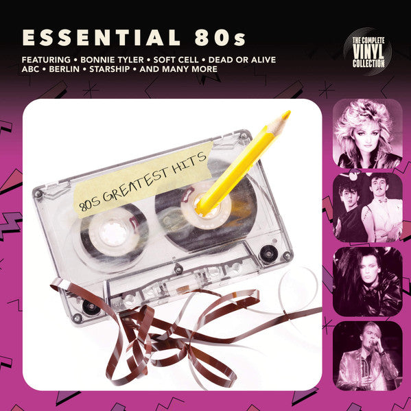 1980s music compilation album cover featuring a cassette tape and portraits.